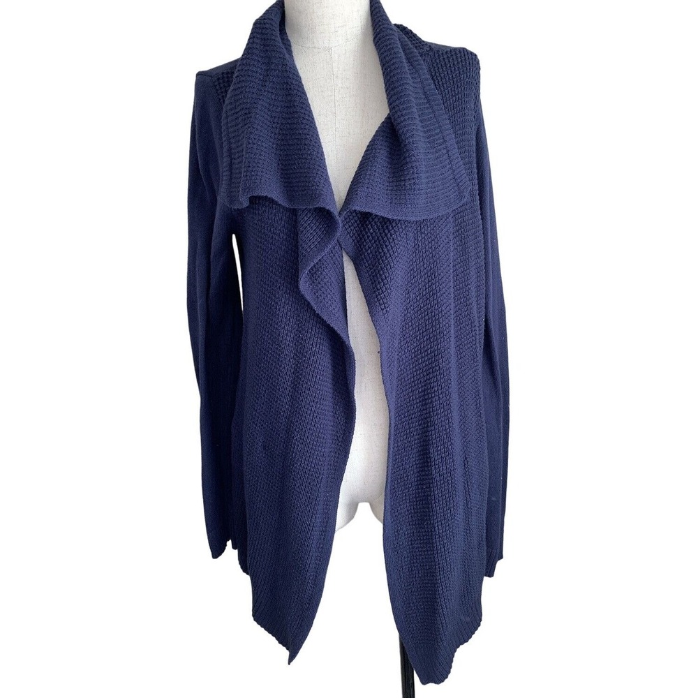 Sonoma Medium Top Open Cardigan Sweater Navy Blue Womens Pockets Big Collar Knit